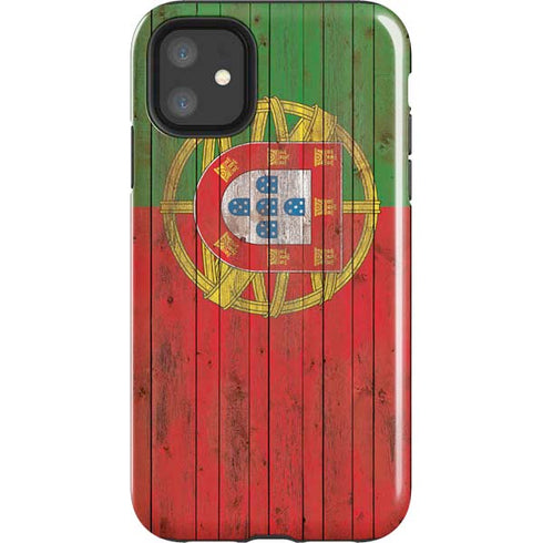 Portuguese Flag Dark Wood iPhone 11 Impact Case